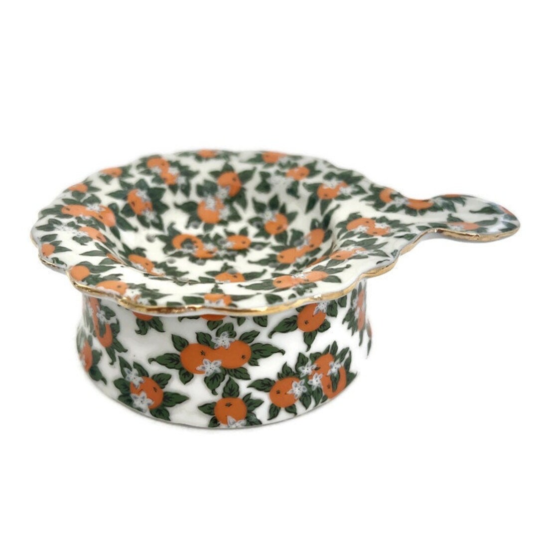Loose Tea Strainer and Drip Bowl 1960s Florida Oranges Etsy