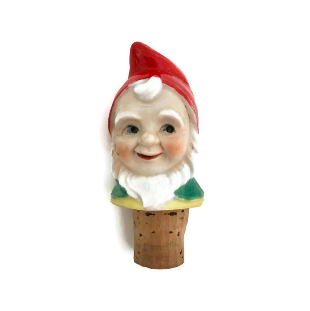 Figural Bottle Stopper 1940s Gnome With Red Hat Wine Cork Etsy UK