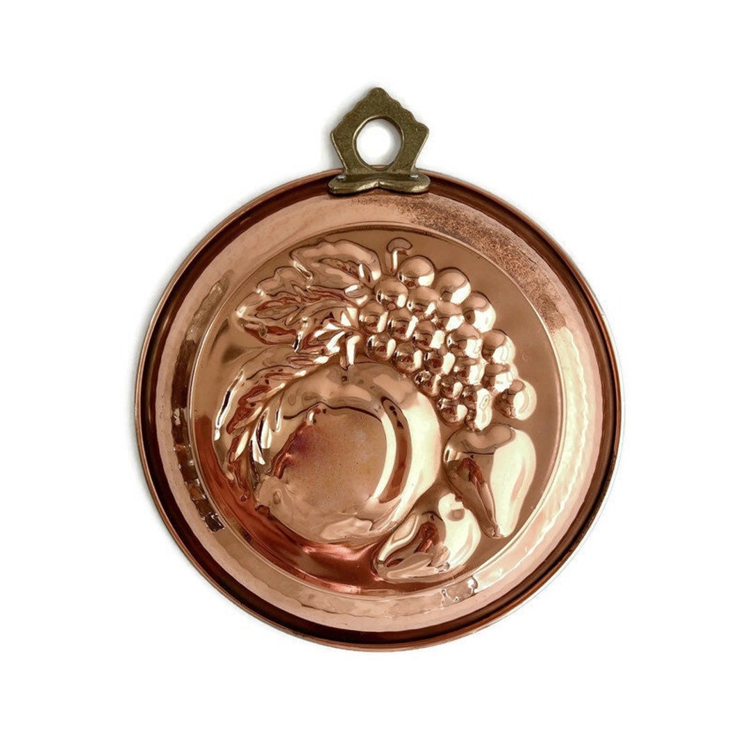 Vintage Copper Mold 1970s 8 3/4 H Fruit Motif ODI Copper Farmhouse