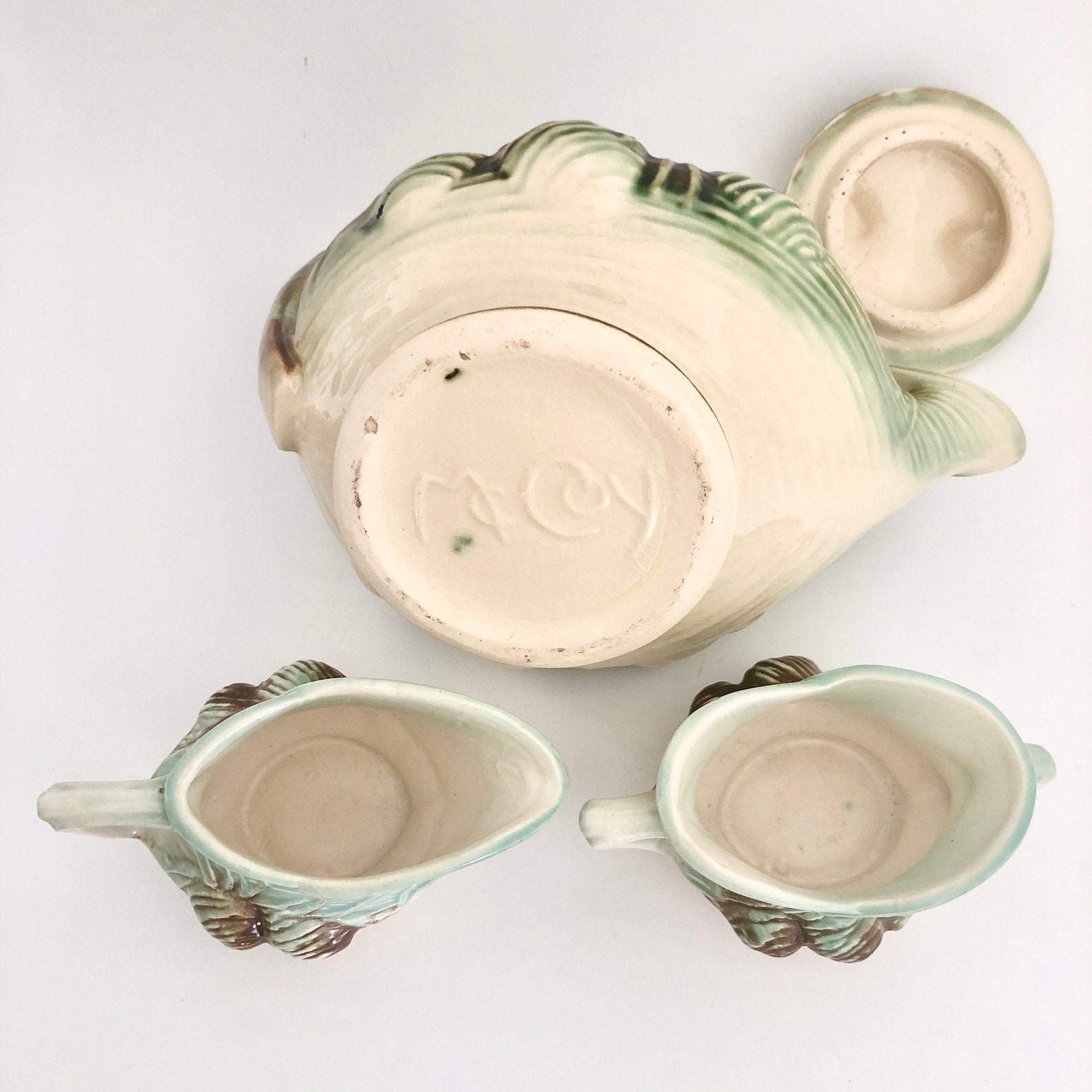 McCoy Pottery Tea Set 4Pc Set 1940s McCoy Pine Cone Teapot Etsy