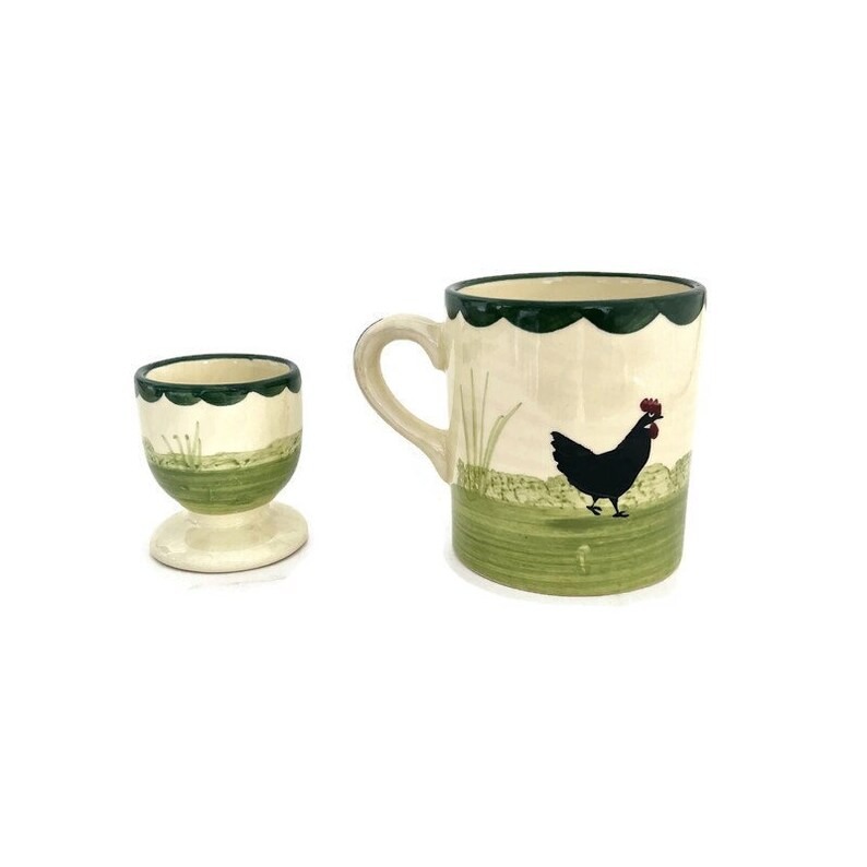 Egg Cup and Mug 1960s Rooster Breakfast Set Made in Germany Zell am Harmersbach Pottery German Art Pottery Children's Dinnerware image 3