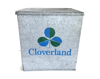 Vintage Cloverland Dairy Milk Bottle Porch Box 1960s | Galvanized Metal Milk Cooler