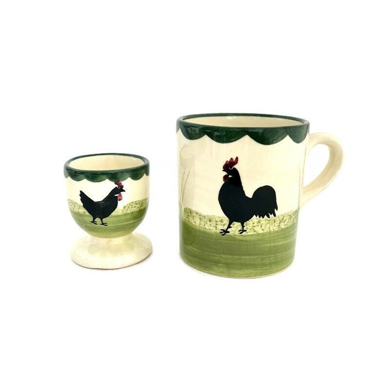 Egg Cup and Mug 1960s | Rooster Breakfast Set | Made in Germany | Zell am Harmersbach Pottery