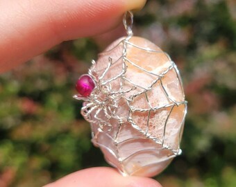 Spider Halloween Necklace Handmade Witchcraft Jewelry | Peach Scolecite