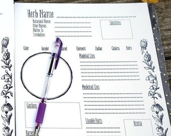 Printable Herbs BOS Blank Grimoire Book of Shadows Page | Empty Witchcraft Herb Template | Herbology Printable