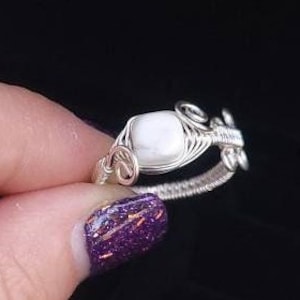 Natural Howlite Gemstone Ring, Wire Wrapped Crystal Jewelry image 1