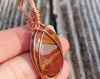 Noreena Jasper Pendant Necklace, Wire Wrapped Crystal Jewelry