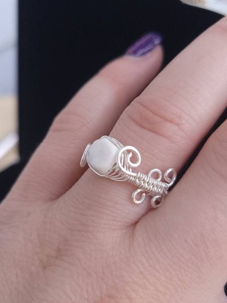 Natural Howlite Gemstone Ring, Wire Wrapped Crystal Jewelry image 8