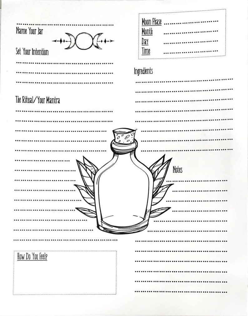Spell Jar Digital Grimoire Template Book of Shadows BOS Pages PDF Spell in a Bottle image 2