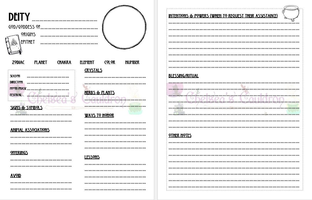 Pagan Goddess Deity Grimoire Page | Grimoire Sheets | Blank Book of