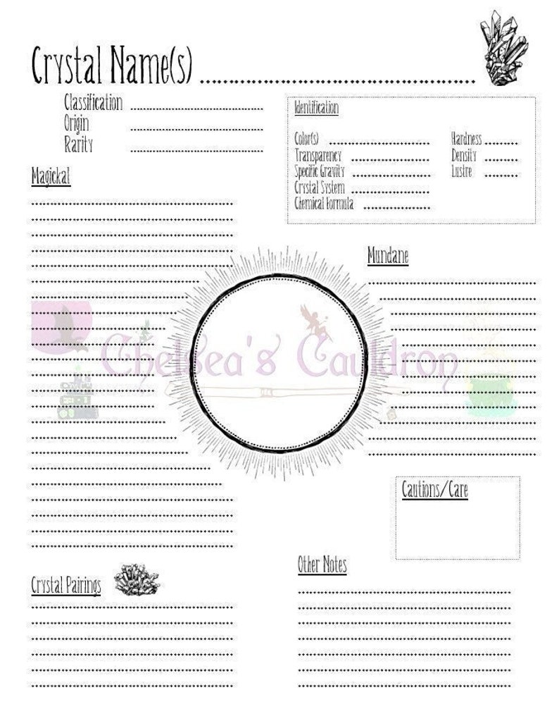 Crystal Grimoire Page | Crystal Book of Shadows Printable | Crystal Information Cards Worksheets 