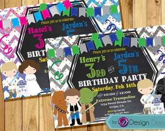 Galaxy Star Wars JOINT Birthday party Invitations. /Star Wars invites/ Boy Girl Twin Birthday / Chalkboard/Printable #C1070