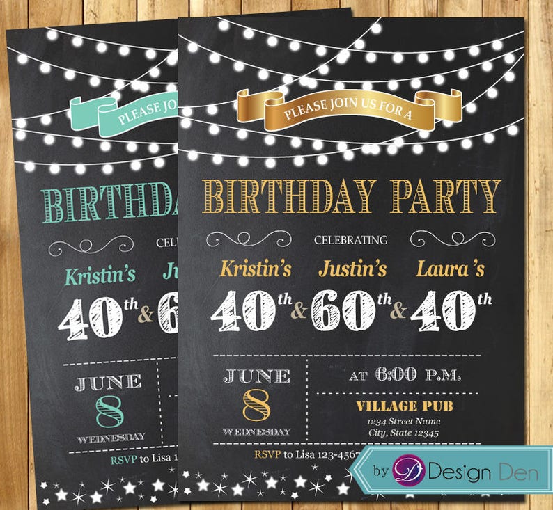 Adult Joint party Birthday Invitation. Combined 3 birthday Etsy