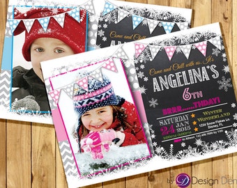 Boy winter birthday invitation/Girl Winter birthday invitation/Snowflakes Photo Invitation/Printable invitation. #K1038