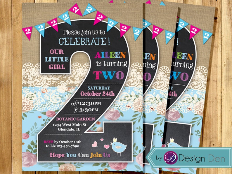 Girl's 2nd Birthday Invitation. Shabby Chic2yrs Etsy