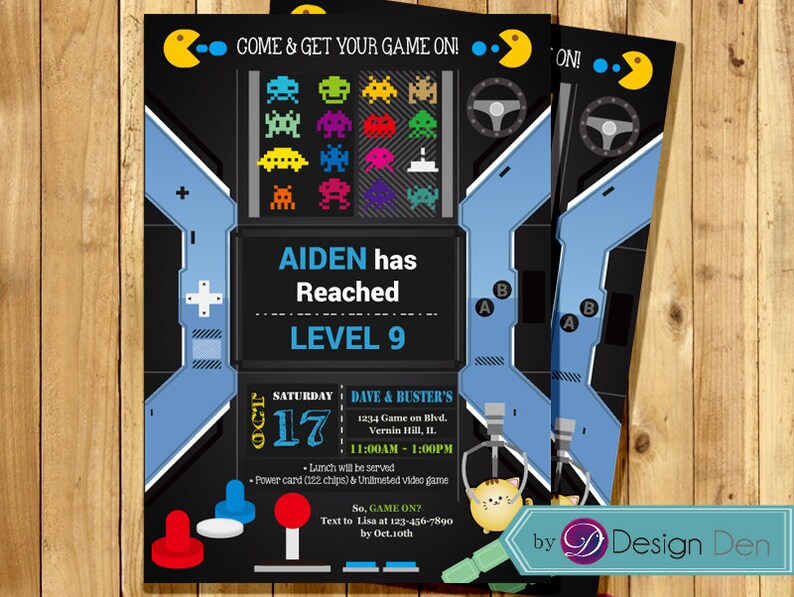 Video Game Birthday Party Invitation Arcade Game Birthday Etsy