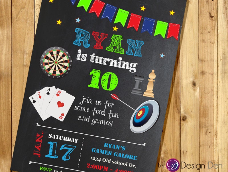 Game Party invite. Games Galore Birthday. Old school Games Etsy