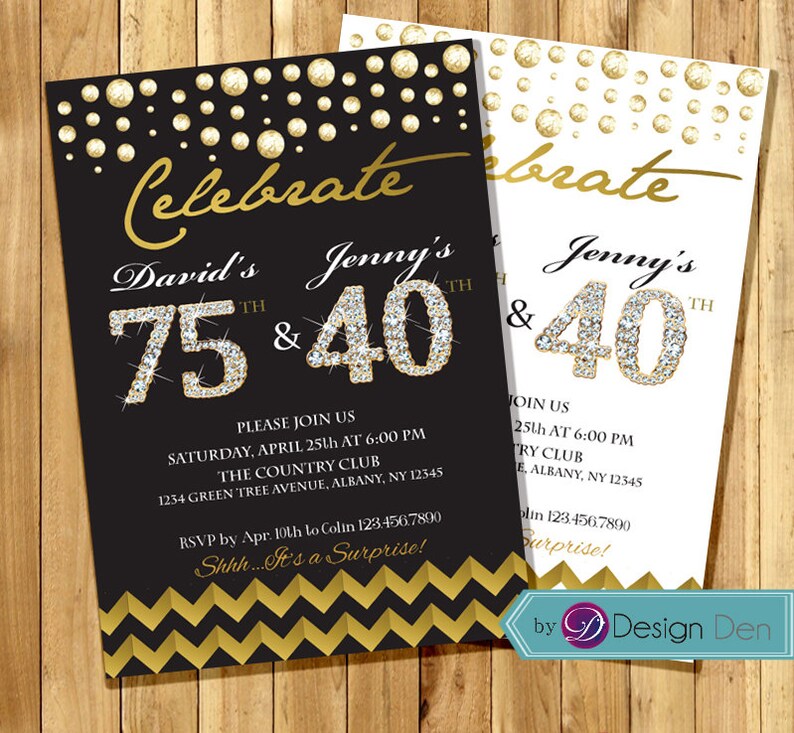 Adult Joint Birthday Invitation. Combined Invitation Gold - Etsy