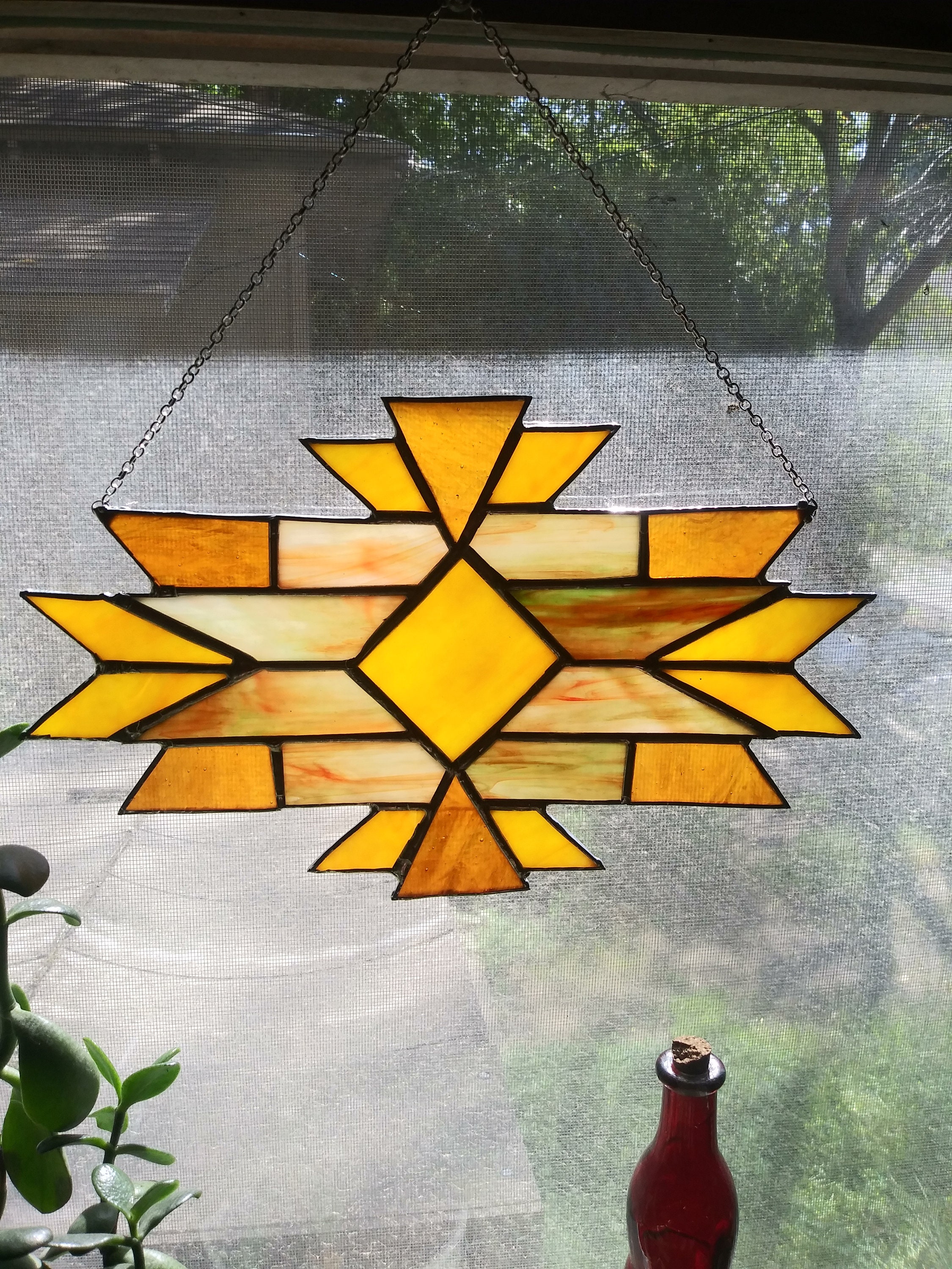 Geometric stained glass window hanger Etsy