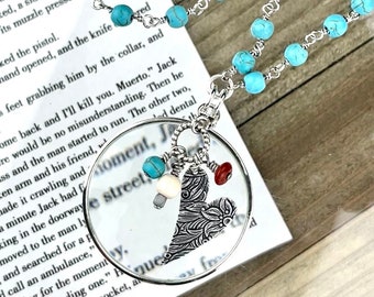Magnifying Glass Necklace: Turquoise Rosary Chain, Handmade USA