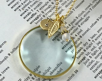 Gold Magnifying Glass Necklace, Gold Monocle Necklace, Made In USA