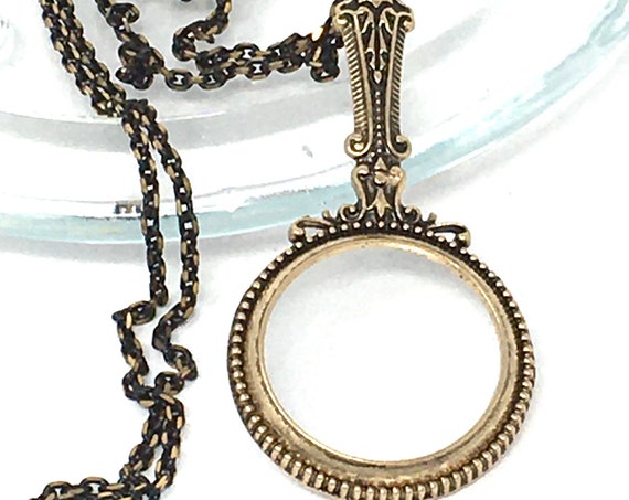 Gold Magnifying Glass Necklace, Long Necklace, Monocle Necklace, Magnifying Pendant