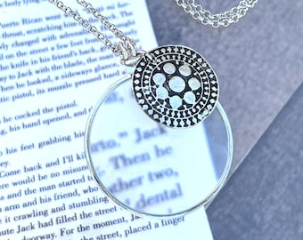 Magnifying Glass Necklace, Silver Monocle Necklace, Made In USA