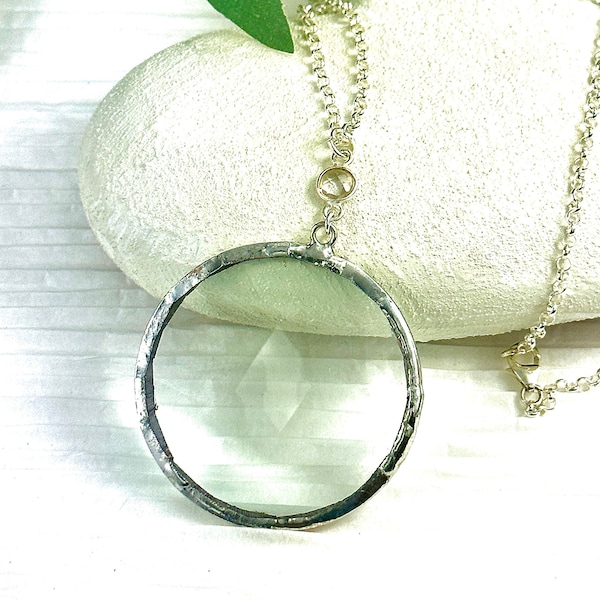 Sterling Silver Magnifying Glass Necklace with Labradorite Accent: Monocle Pendant