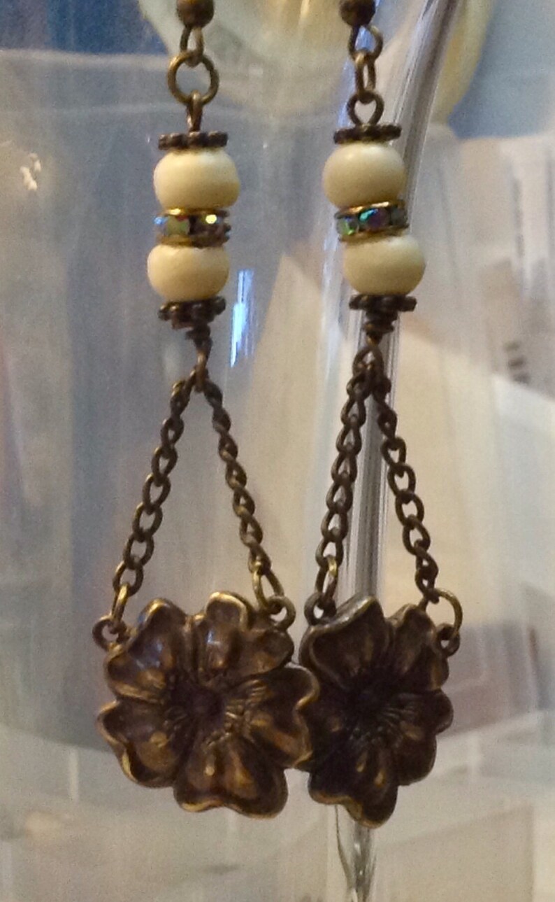 Antique Brass Flower Earrings Etsy