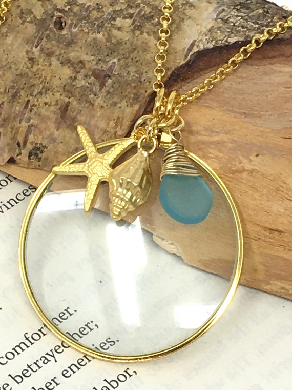 Gold Magnifying Glass Necklace, Gold or Sterling Silver Monocle Necklace, Made In the USA