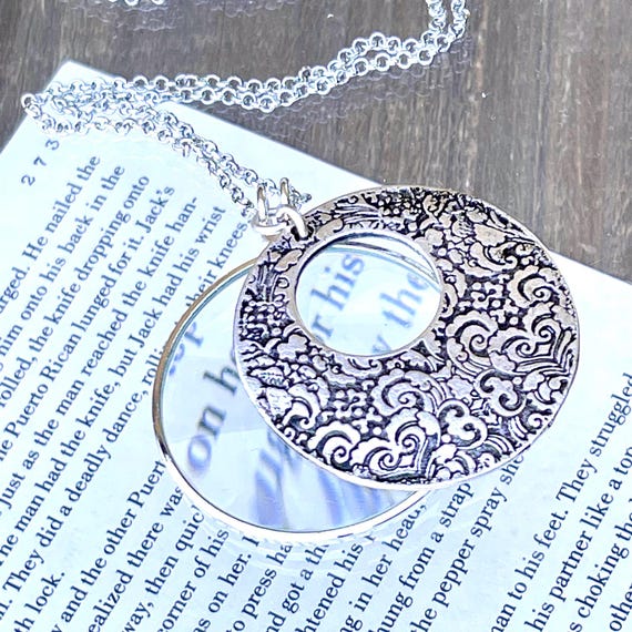 Sterling Silver Magnifying Glass Necklace, Silver Monocle Necklace with Beading, Made In the USA