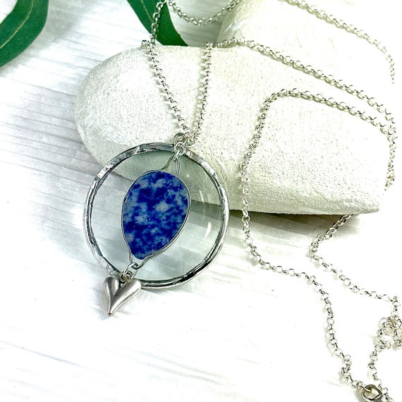 Silver Gemstone Magnifying Glass Necklace, Silver Monocle Necklace, Made In the USA