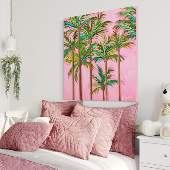 Original Painting, Original Palm Tree Painting, Large Art, Hand Painted in the US, Pink Art, Desert Art, Any Size