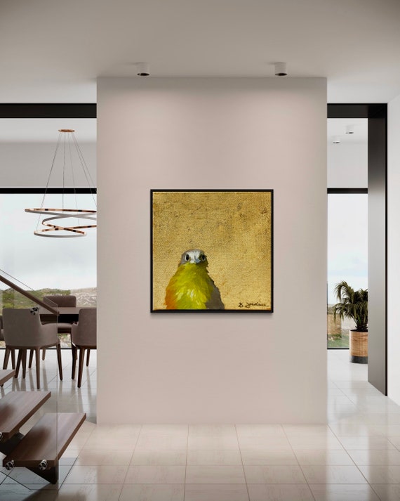 Original Bird Painting, Gold Leaf Painting, Hand Painted in the USA, Gold Wall Art, Glam Art, Large Art