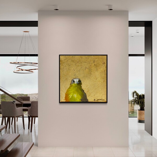 Original Bird Painting, Gold Leaf Painting, Hand Painted in the USA, Gold Wall Art, Glam Art, Large Art