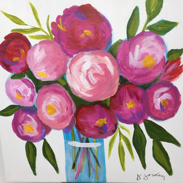 Original Painting, Original Floral Painting, Wall Art, Hand Painted in US, Any Size
