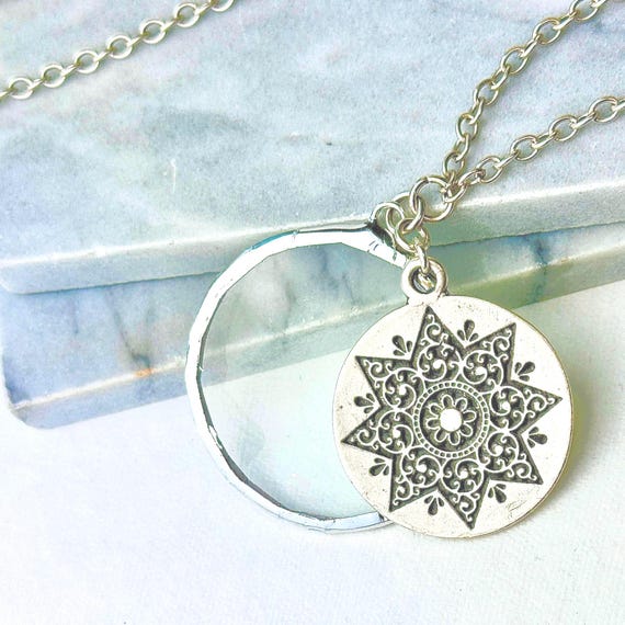 Sterling Silver Magnifying Glass Necklace: Mandala Pendant, Handmade in USA