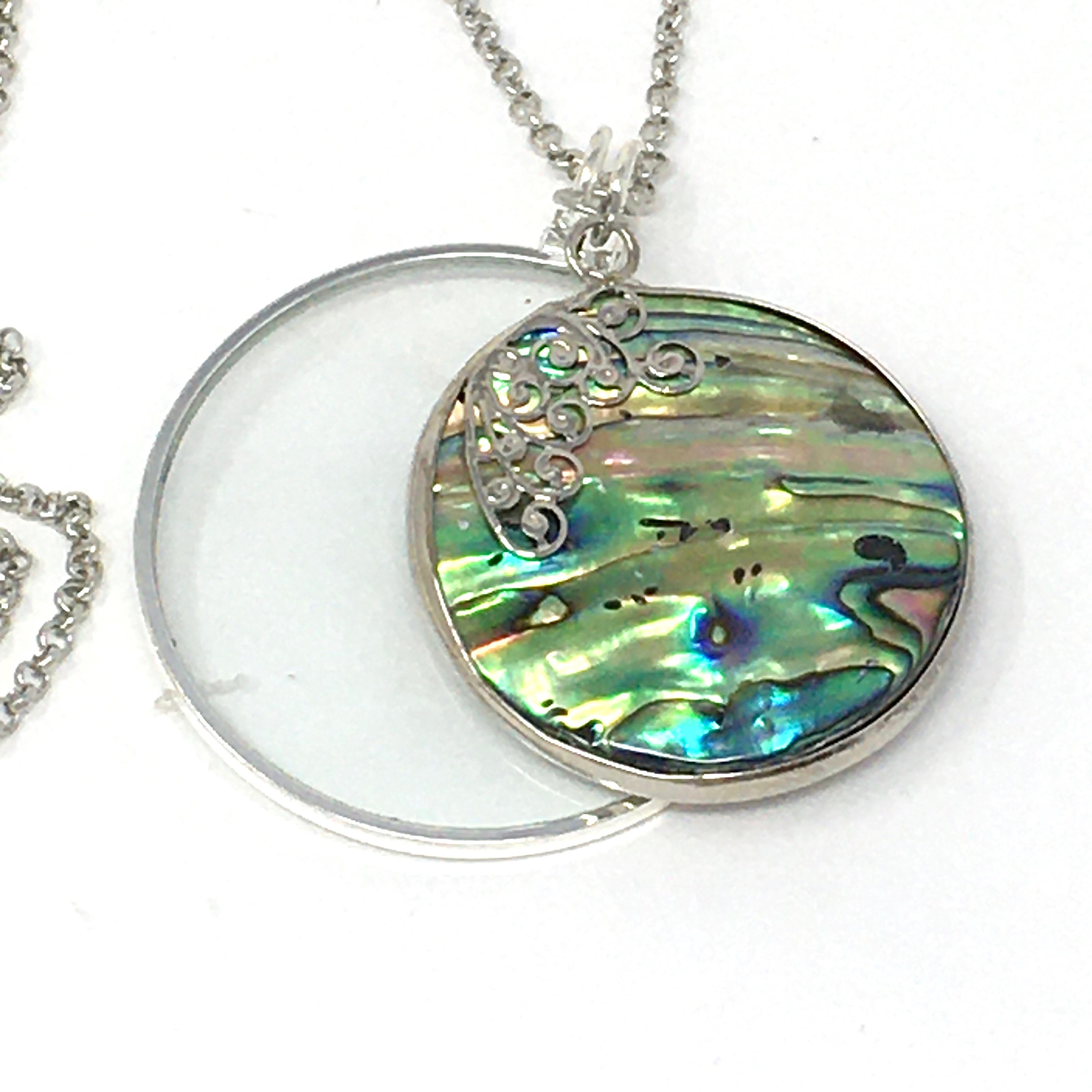 Magnifying Glass Necklace with Sterling Silver and Abalone Shell Pendant