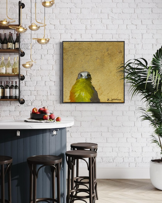 Little Bird Painting Hand Painted on Gold Leaf