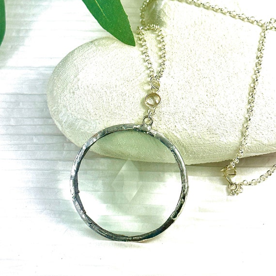 925 Silver Magnifying Glass Necklace, Silver Monocle Necklace, Made in the USA