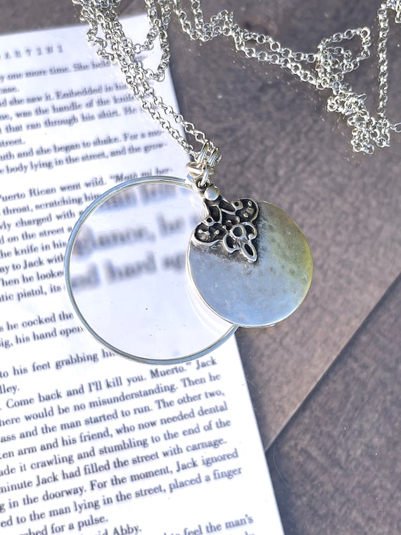 Magnifying Glass Necklace, Silver Monocle Necklace, Made In USA