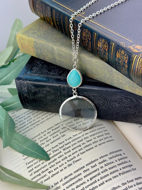 Magnifying Glass Necklace, Silver Monocle Necklace, Made In USA
