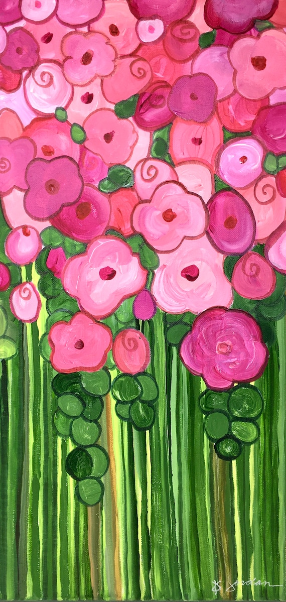 Original Painting, Original Flower Painting, Wall Art, Hand Painted in US, Hot Pink Art, Any Size