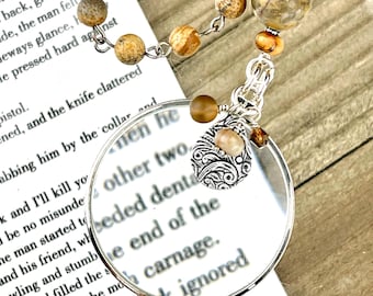 Sterling Silver Magnifying Glass Necklace: Jasper Rosary Chain