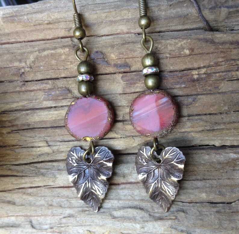 Nouveau Leaf Antique Brass Earrings Etsy