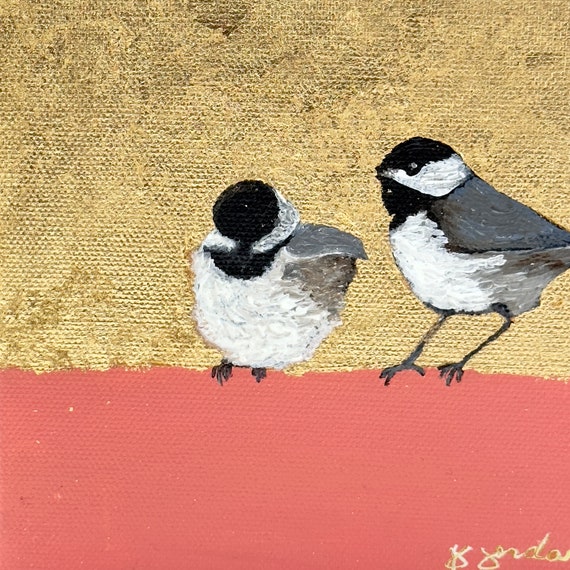 Gold Leaf Bird Painting, Hand Painted in the USA