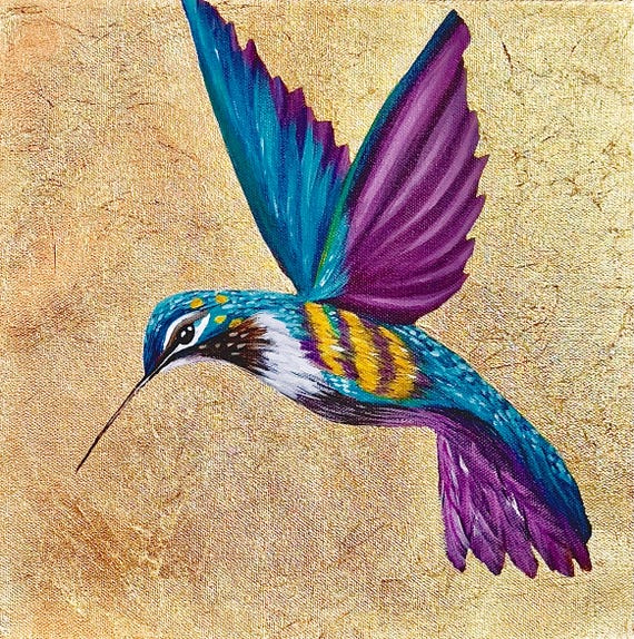Hand Painted Gold Leaf Bird, Hummingbird Art, Painted in the USA, Any Size