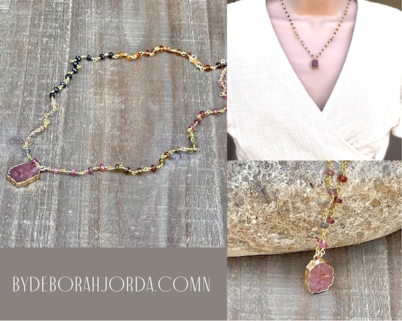 Gemstone Necklace, Multicolored Tourmaline Necklace