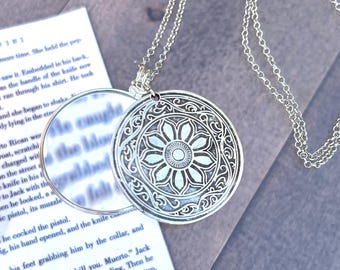 Magnifying Glass Necklace: Handmade Sterling Silver Pendant, 6X Magnification