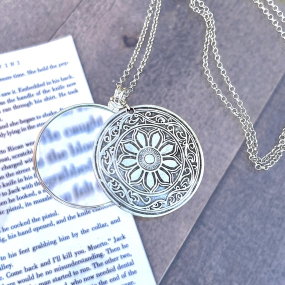 Sterling Silver Magnifying Glass Necklace: Floral Monocle Pendant